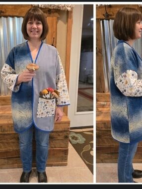 Twill patch coat jacket M-L handmade mushrooms open front Don't Thow It …